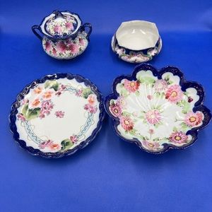 Vintage Nippon Ceramic Set - Plate, Covered Bowl, and Two Serving Dishes